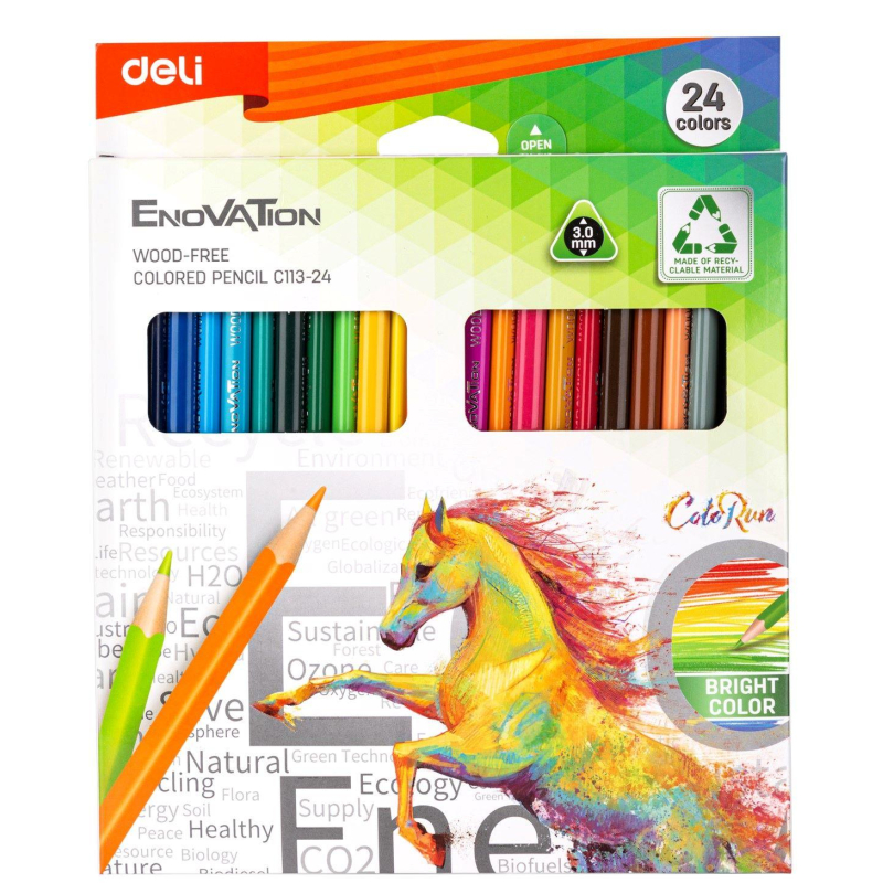 Карандаши цветные 24цв 3-гран Deli Enovation, пластик, EC113-24 1465095
