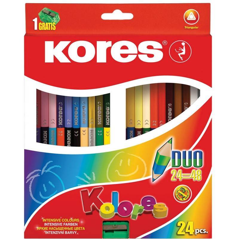 Карандаши цветные Kores Duo 48 цветов (двусторонние) трехгранные с точилкой 128907