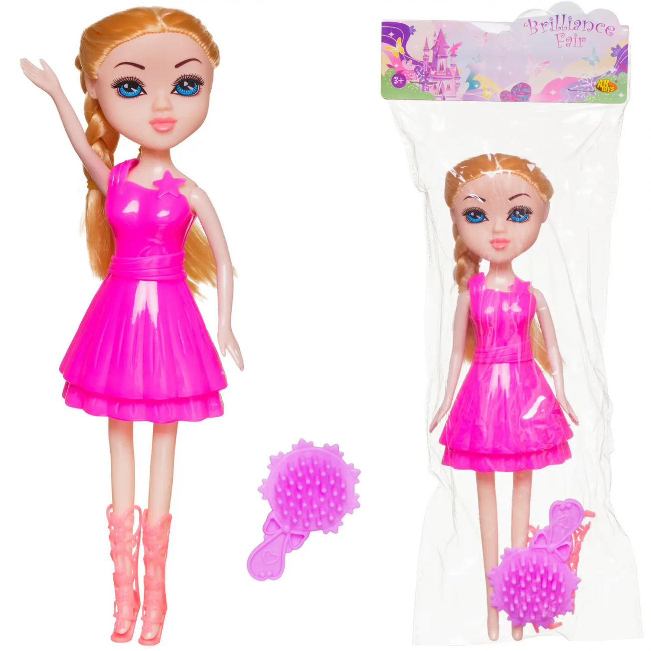 Кукла ABtoys Brilliance Fair 18 см в ярко-розовом платье, в сапожках, с расческой PT-01834/ярко-розовое