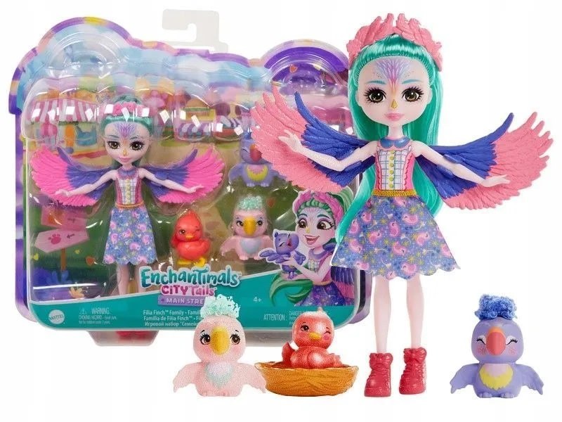 Игровой набор Mattel Enchantimals Кукла Зяблик Филии Финч и 3 птенца HKN15/GJX43