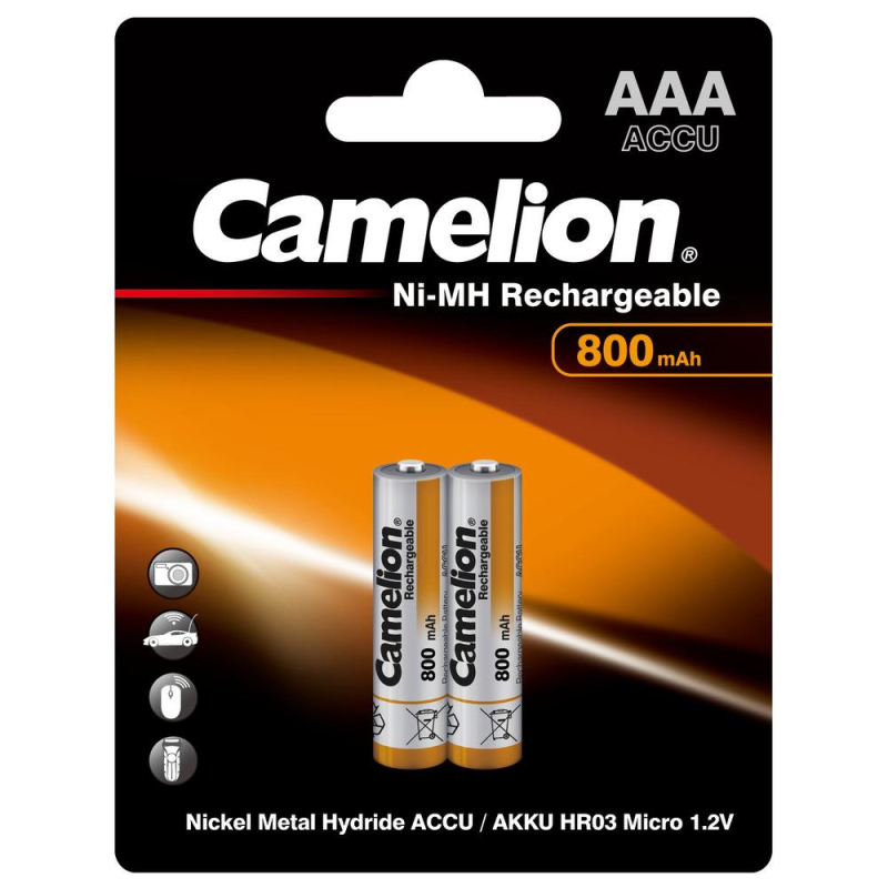 Аккумулятор Camelion AAA- 800mAh Ni-Mh BL-2(NH-AAA800BP2,1.2В) 2шт в упак. 1603319
