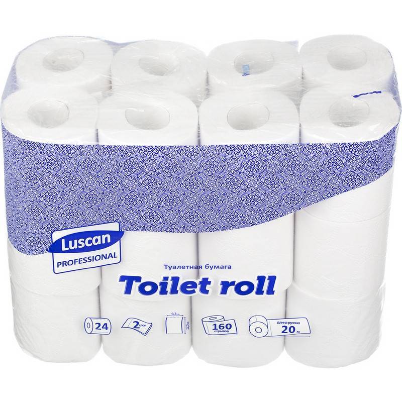 Бумага туалетная Luscan Professional 2-слойная белая (24 рулона в уп) 396249