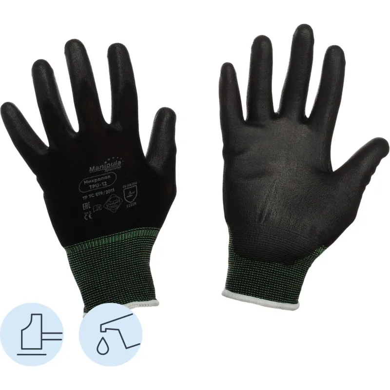 Перчатки защитные нейлон с п/у черный Manipula МИКРОПОЛ (TPU-12/MG-161)р.7 Manipula Specialist 1677073 нейлон с ПУ