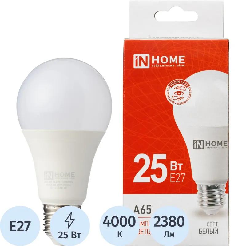 Лампа светодиодная LED-A65-VC 25Вт 230В Е27 4000К 2380Лм IN HOME 2183533 4690612024080