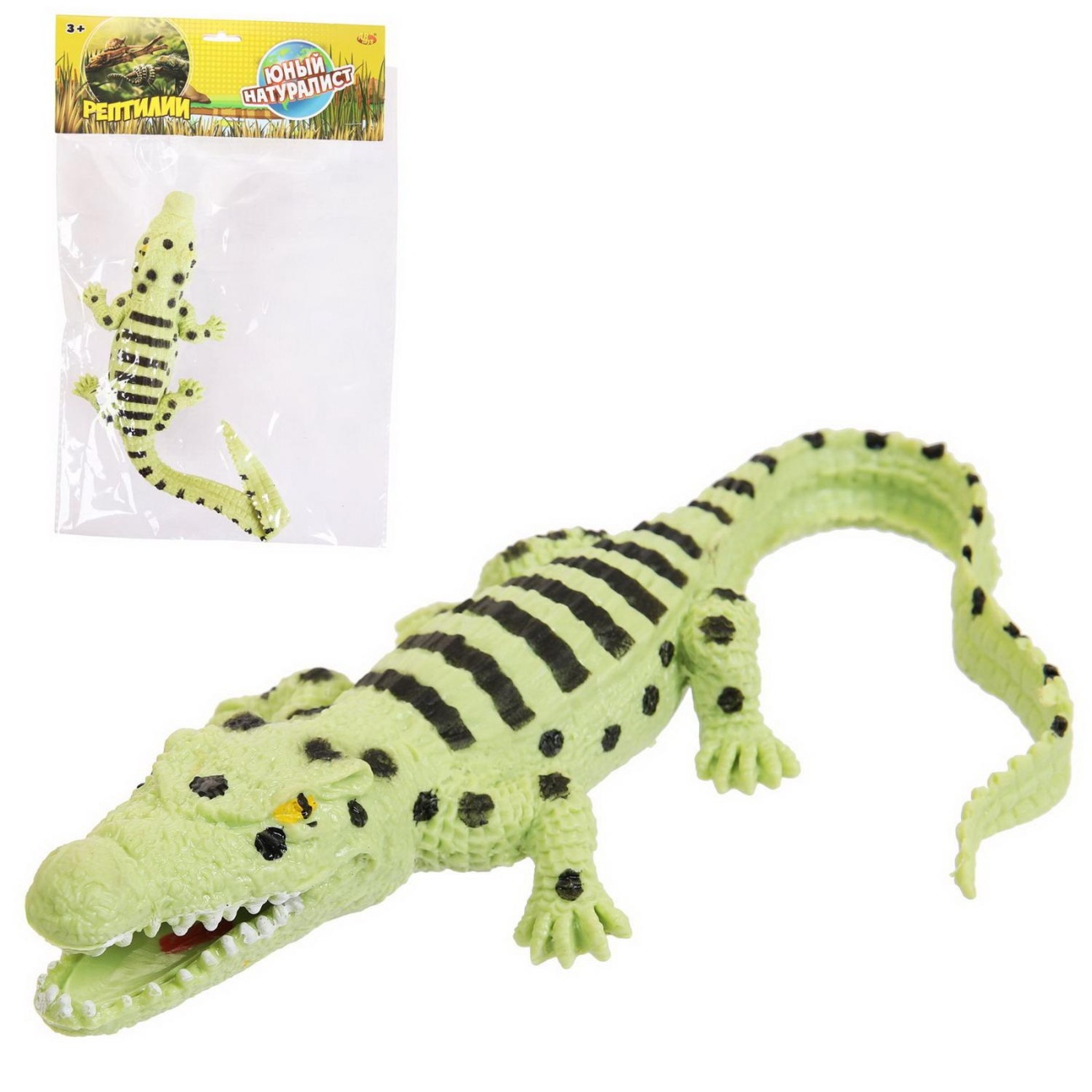 Фигурка Abtoys Крокодил (светло-зеленый с черными полосами и пятнами резина термопласт. PT-01741