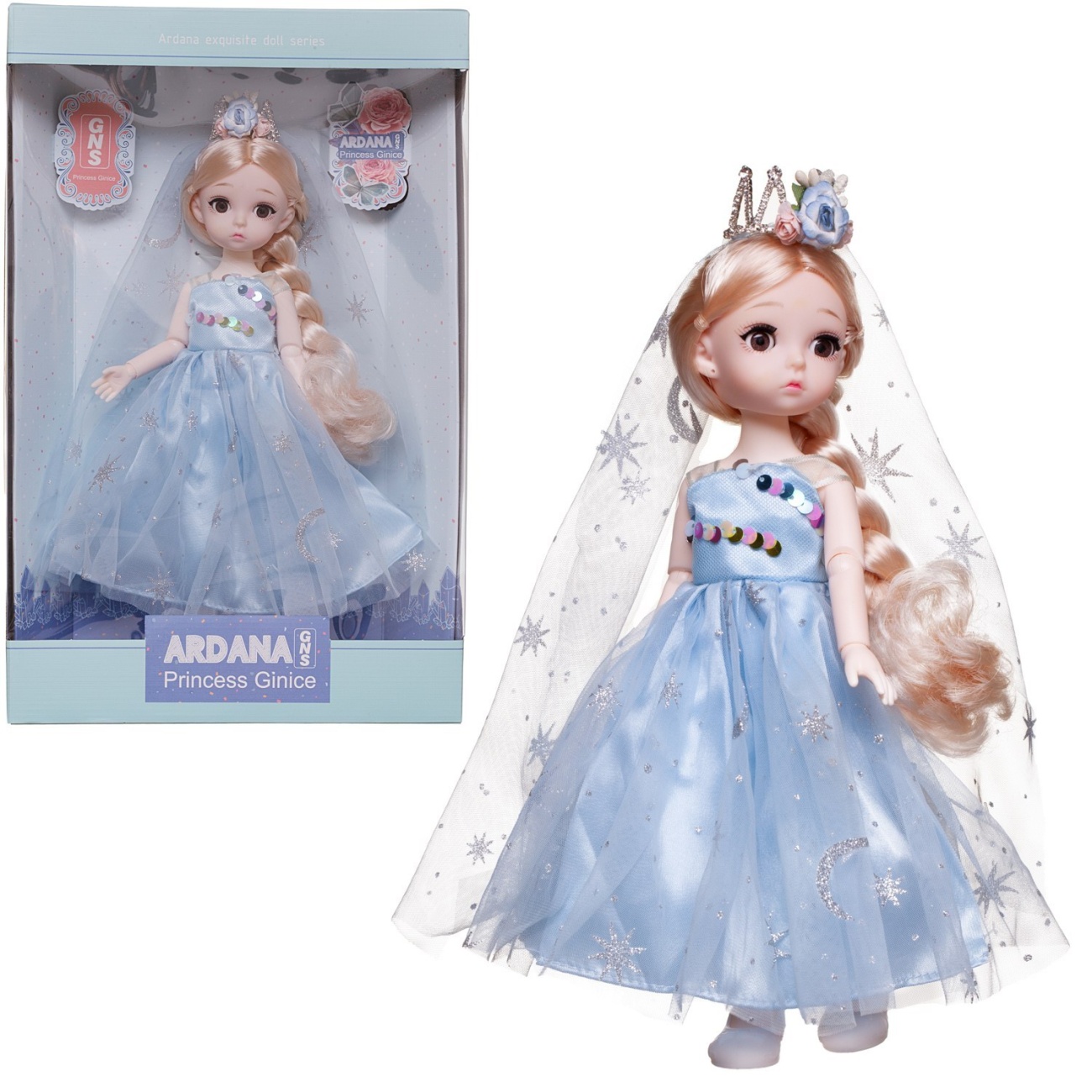 Кукла Junfa Ardana Princess с короной в роскошном голубом платье 30 см WJ-36572/голубое