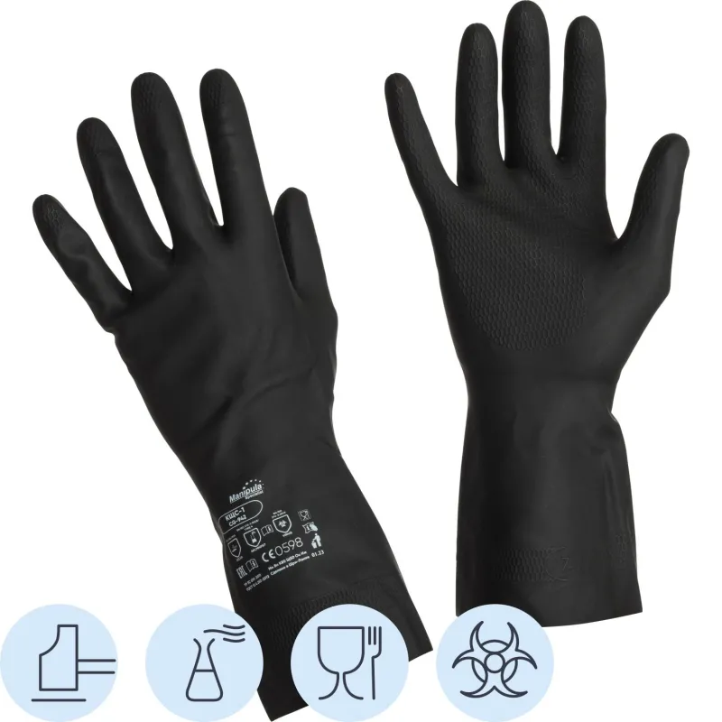 Перчатки латекс черный Manipula КЩС-1 (L-U-03/CG-942) р.7,ПС Manipula Specialist 1425100 лат. КЩС тип I