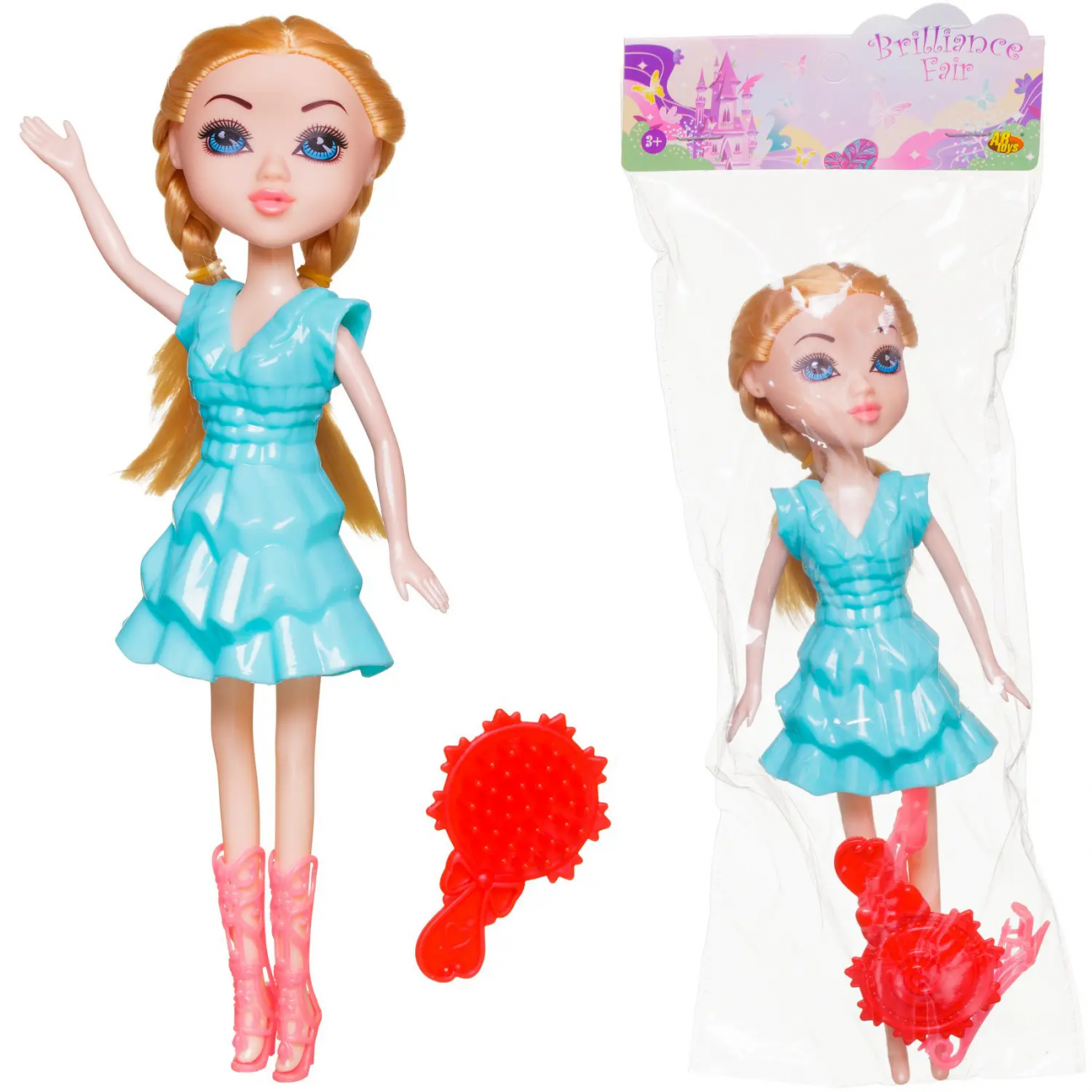 Кукла ABtoys Brilliance Fair 18 см в бирюзовом платье, в сапожках, с расческой PT-01834/бирюзовое