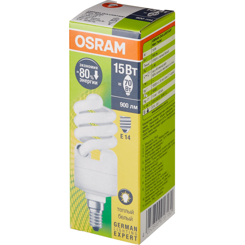 Лампа энергосберегающая Osram DST MTW 15W/827 220-240V E14 4052899916180 1363174