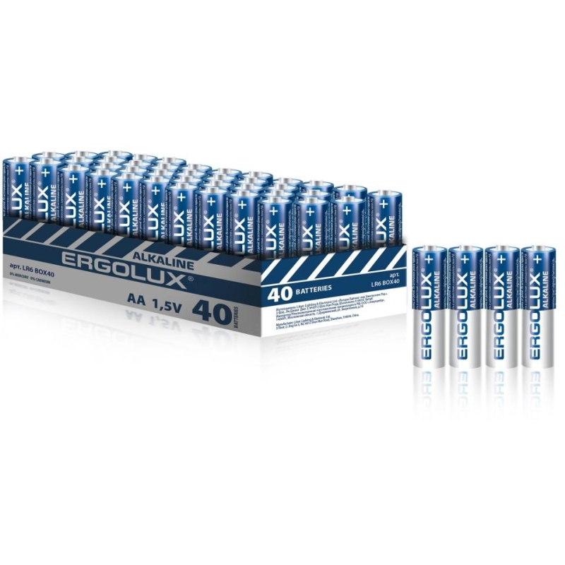Батарейка Ergolux Alkaline BOX40 LR6  (ПРОМО, LR6 BOX40, 1.5В) 40шт/уп 1756378 14673