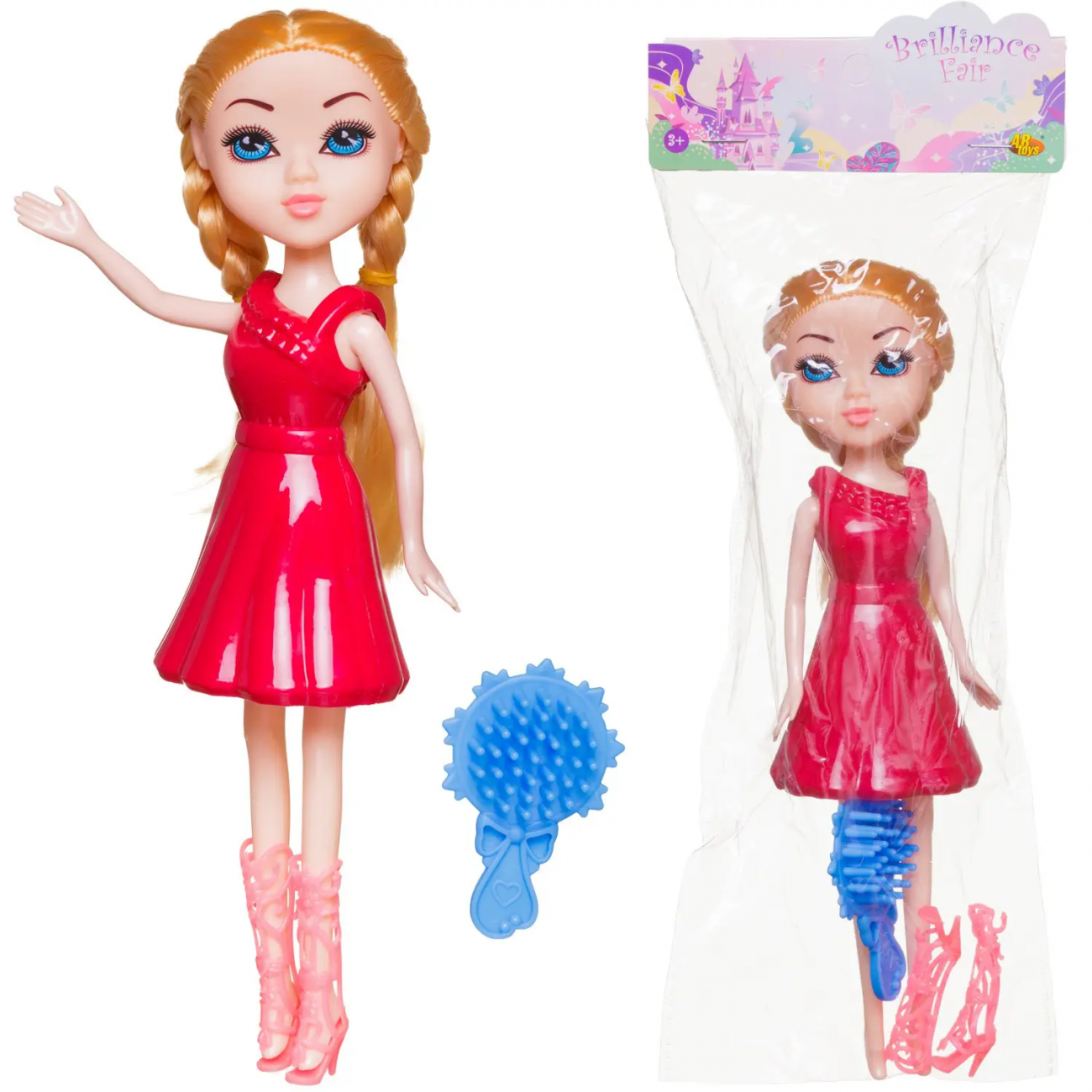 Кукла ABtoys Brilliance Fair 18 см в красном платье, в сапожках, с расческой PT-01834/красное