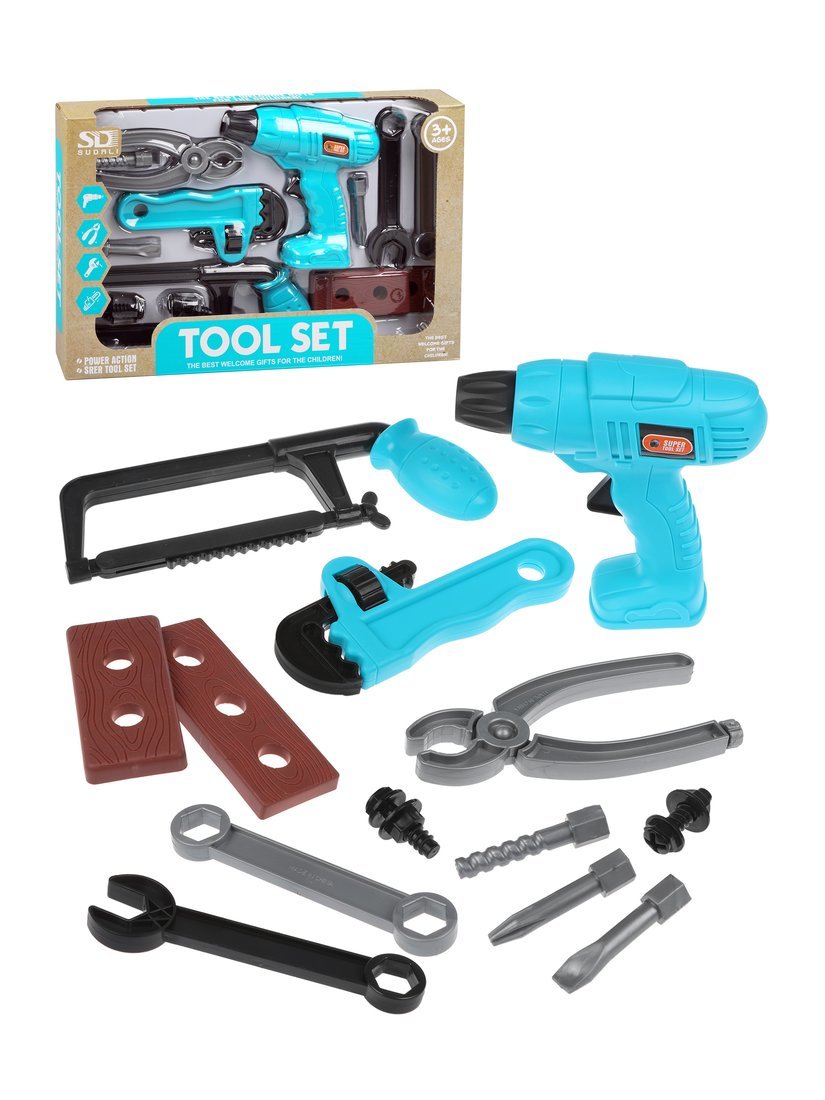 Игровой набор инструментов, 11 предметов, дрель с механическим запуском Наша Игрушка 6642-1