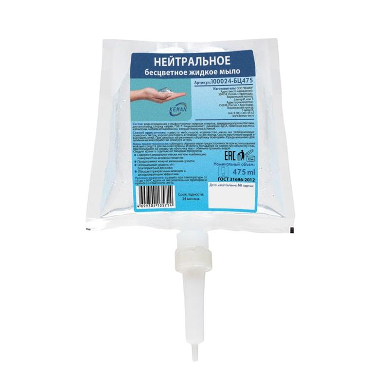 Картридж с жидким мылом KEMAN нейтральное бесцветное S2 475мл 100024-БЦ475 1560351