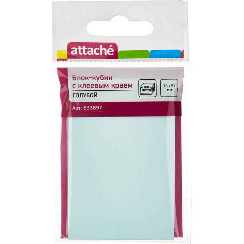 Стикеры Attache 76х51 мм пастельные голубые (1 блок, 100 листов) 633897