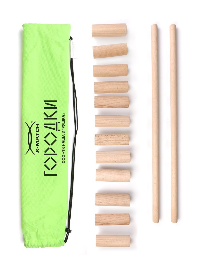 Городки детские ТМ «Х-Match» в комплекте: биты 2- шт. рюхи 12 шт. мешок. 77777НИ