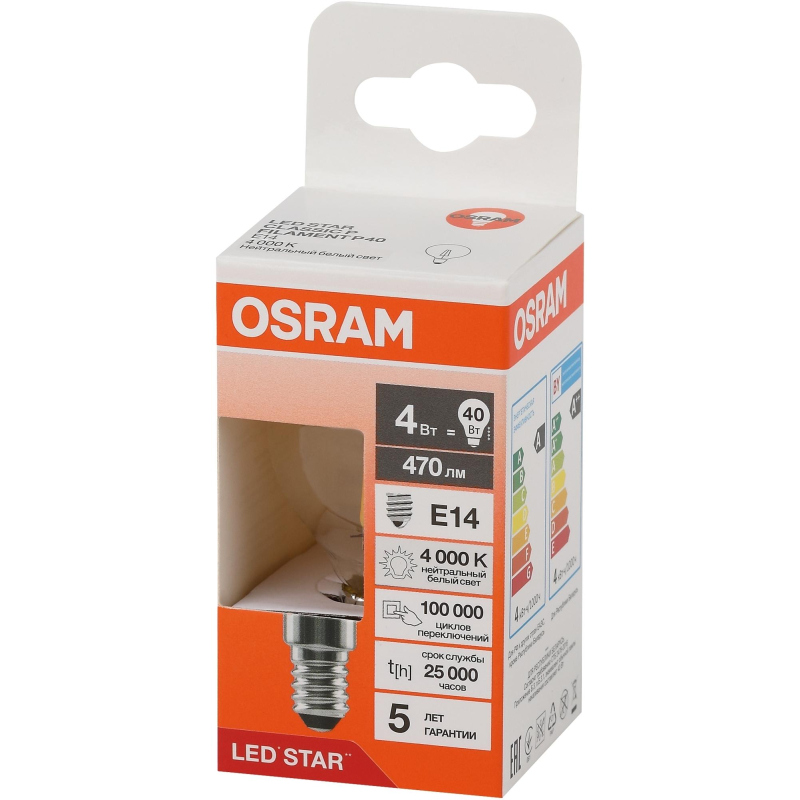 Лампа светодиодная OSRAM LS CLP40 4W/840 230VFILCL E14 FS1 1895010 4058075684362