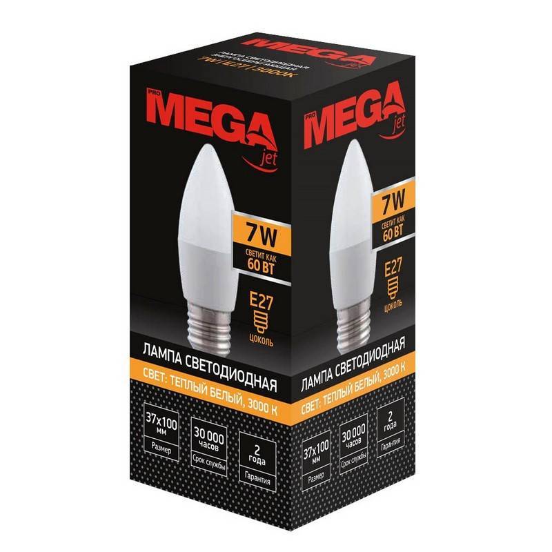 Лампа светодиодная Mega 7 Вт E27 свеча 3000 К теплый белый свет ProMega jet 1041498