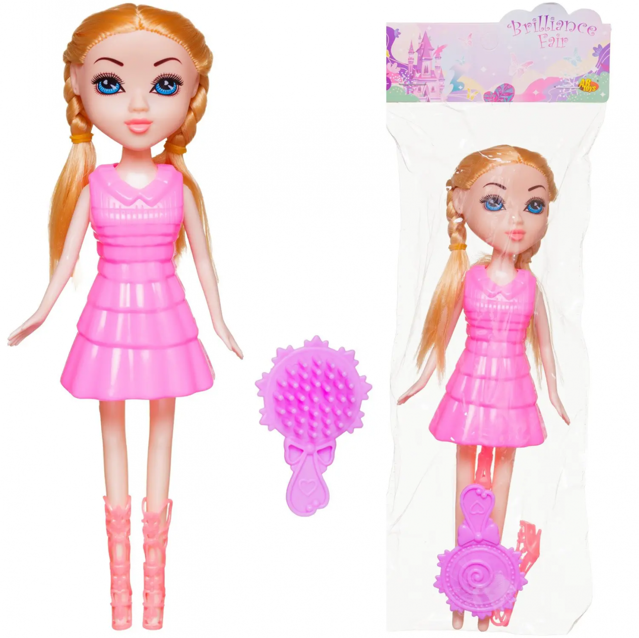 Кукла ABtoys Brilliance Fair 18 см в бледно-розовом платье, в сапожках, с расческой PT-01834/бледно-розовое