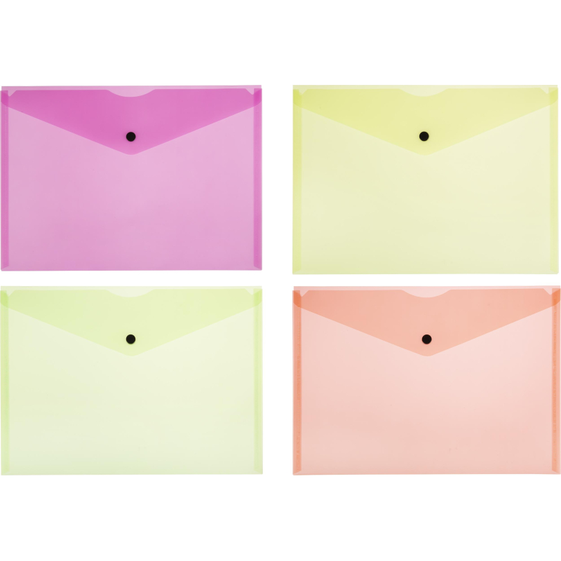 Папка-конверт на кнопке Attache Neon А5 180мкм 8шт/уп оранж,жлт,салат,розов 1466521