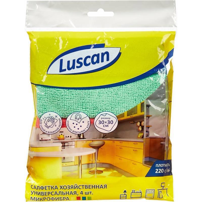 Салфетки хозяйственные Luscan микрофибра 30х30 см 4 штуки в уп Luscan Economy 957396