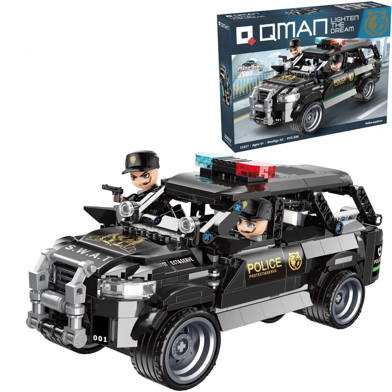 Конструктор Qman серия MineCity Полицейский внедорожник преследует преступника 686 деталей 11017q