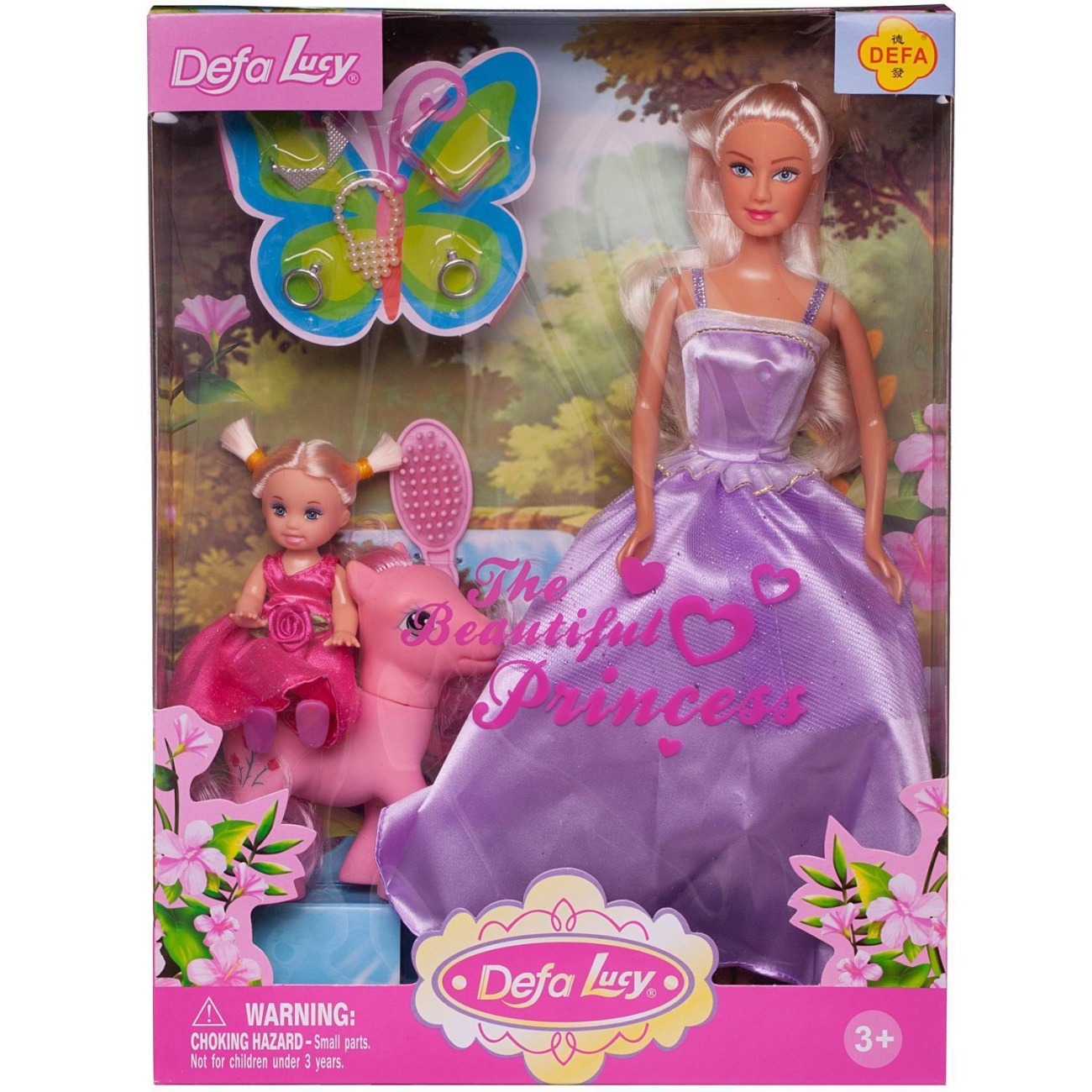 Кукла Defa Lucy в фиолетовом платье с куколкой-дочкой на пони, высота кукол 29 и 10 см 8077d/фиолетовое