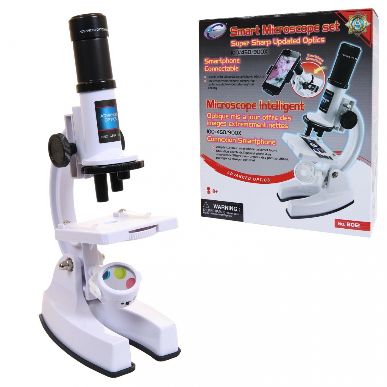 Микроскоп с увеличением 100x450x900 поддерживает смартфон, 41 предмет, белый 8012