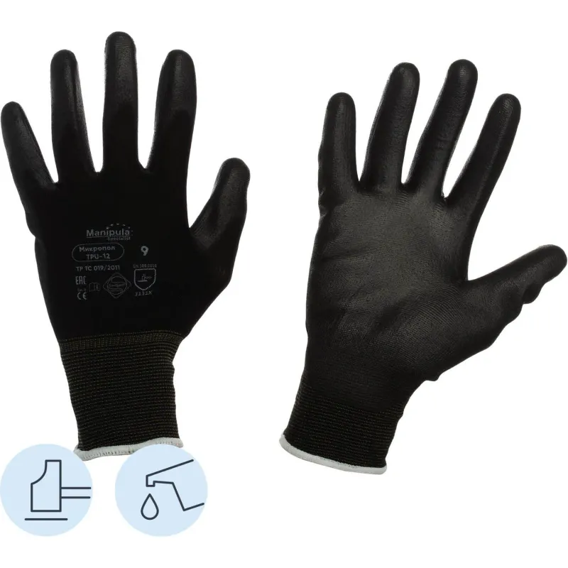 Перчатки защитные нейлон с п/у черный Manipula МИКРОПОЛ (TPU-12/MG-161)р.9 Manipula Specialist 1425080 нейлон с ПУ