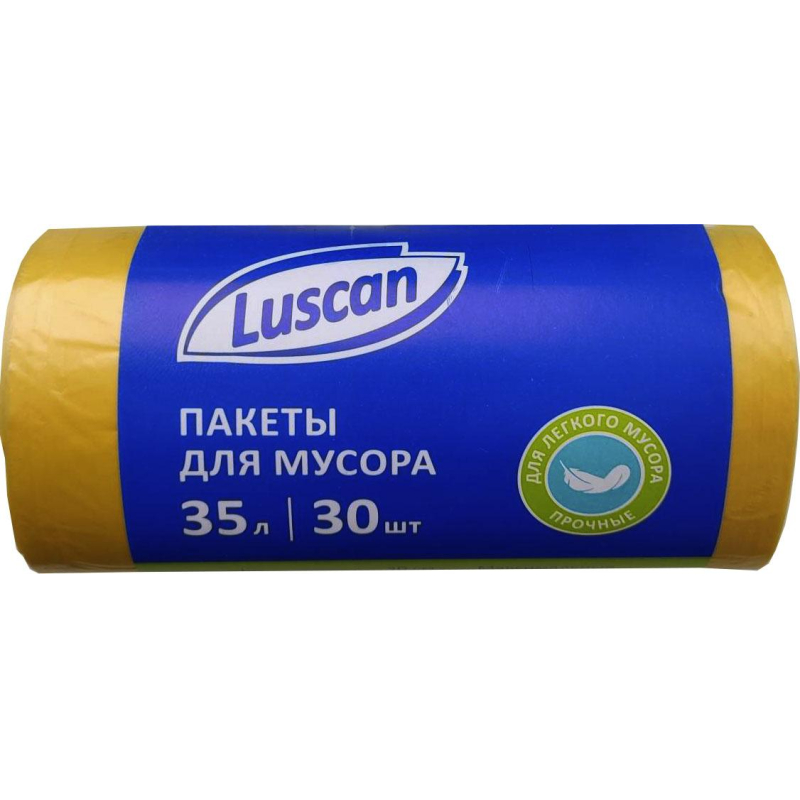 Мешки для мусора ПНД 35л 8мкм 30шт/рул желтый 48х58см Luscan 1694309