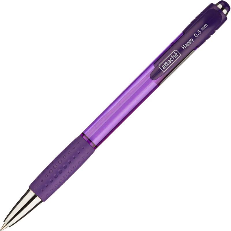Ручка шариковая автоматическая Attache Happy синяя (фиолетовый корпус, толщина линии 0.5 мм) 389743