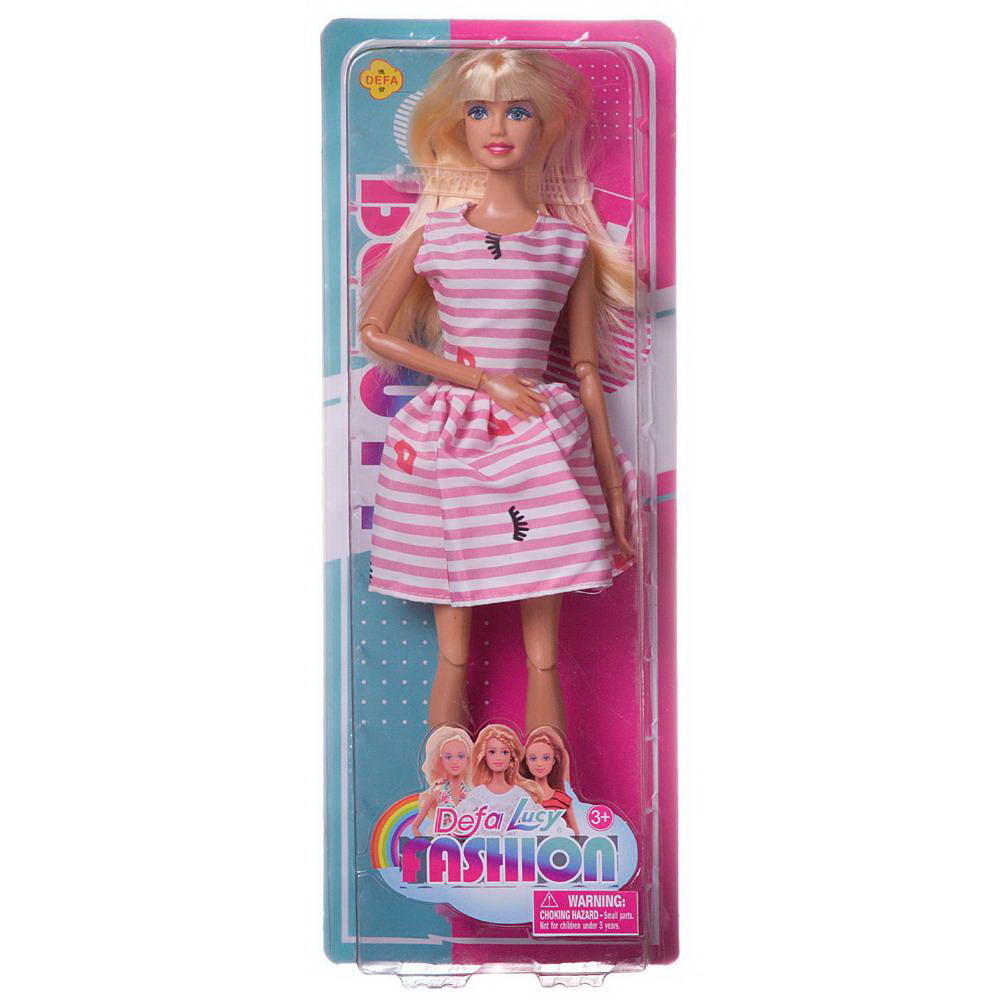 Кукла Defa Lucy Модная девушка, в розово-белом полосатом платье, 28см 8406d/розово-белое