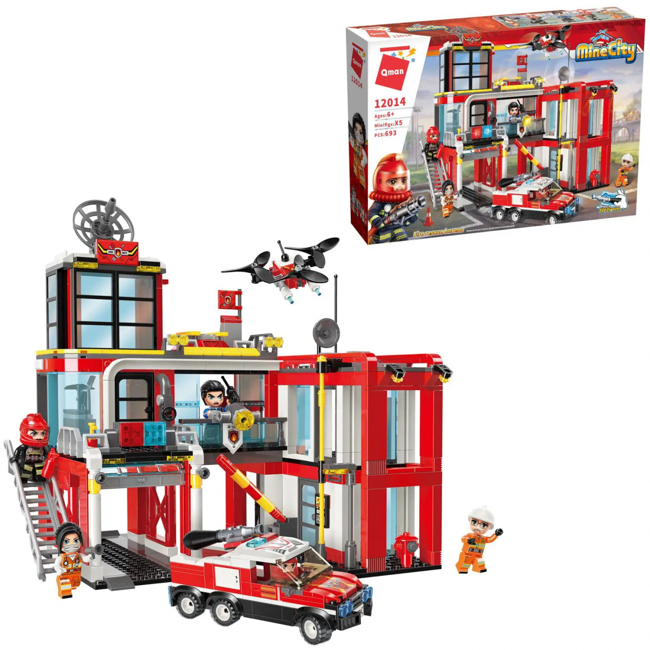 Конструктор Qman серия MineCity Пожарная станция 693 детали 12014q