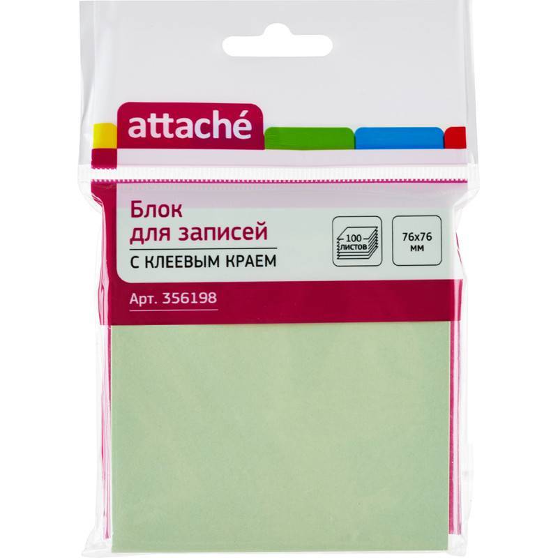 Стикеры Attache 76x76 мм пастельные салатовые (1 блок, 100 листов) 356198