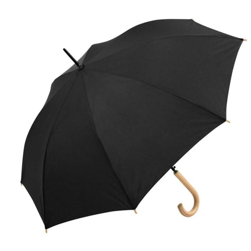 Зонт трость "Okobrella", с дер.ручкой, полуавтомат, черный, 100004 Oasis 1780264