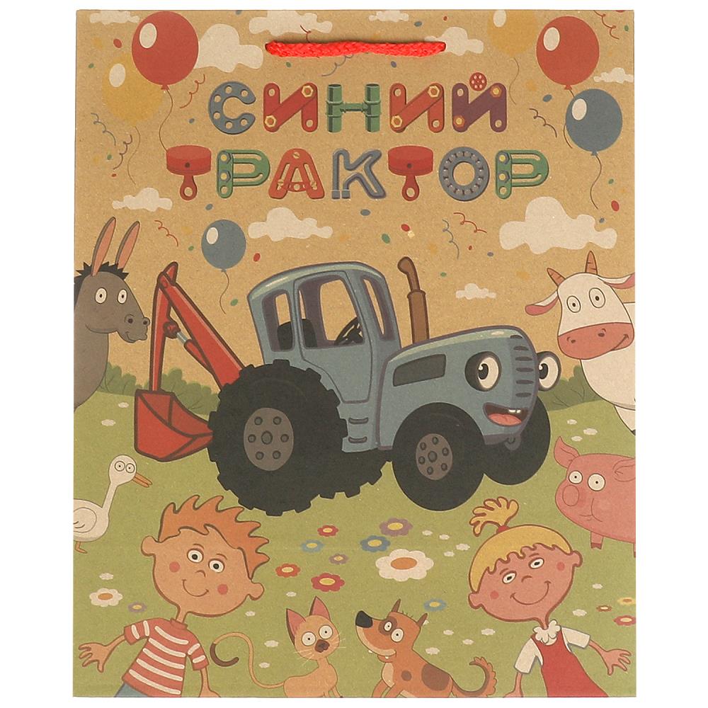 Пакет подарочный крафт Синий Трактор m, 18х23х10 см. Чудо праздник PMK-79847-BT