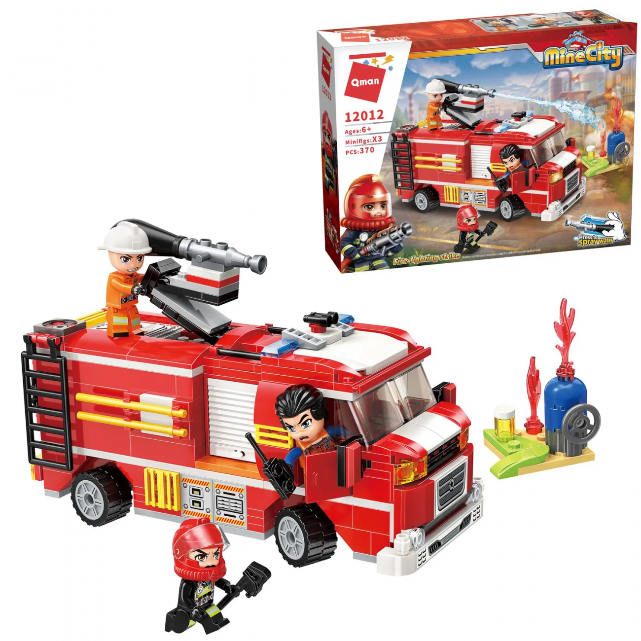 Конструктор Qman серия MineCity Пожарная машина: Борьба с огнем, 370 деталей 12012q