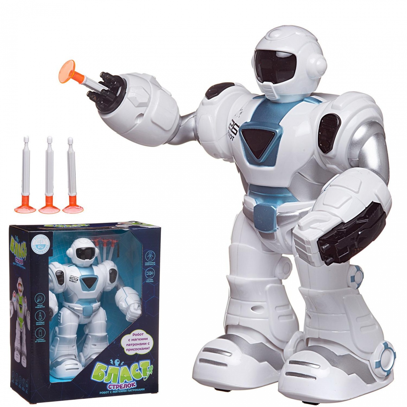 Робот Junfa Бласт Стрелок электромеханический свет/звук бело-голубой ZY1214875/голубой
