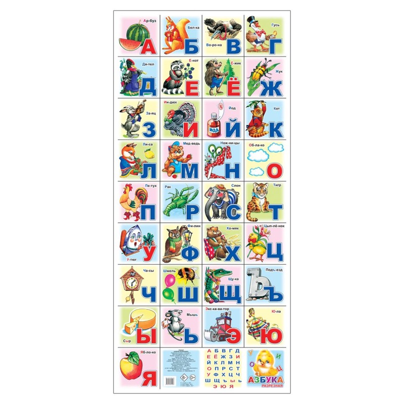 Плакат на картоне Азбука разрезная,33 карточки,94х40 см.,9785912821448 Алфея 1622280 978-5-91282-144-8