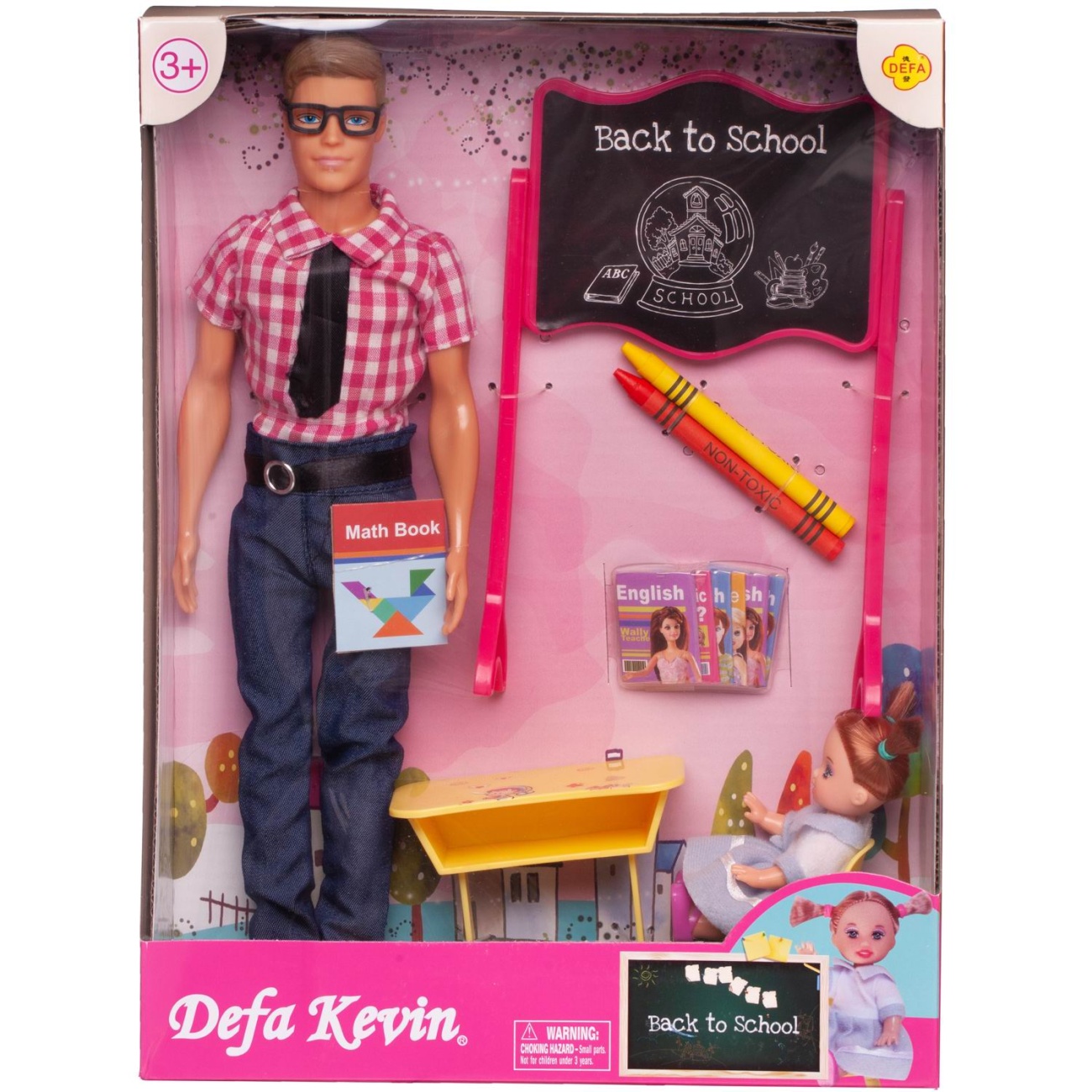 Кукла Defa Kevin Учитель (в рубашке в бело-розовую клетку) и ученица на уроке 8368d/бело-розовая