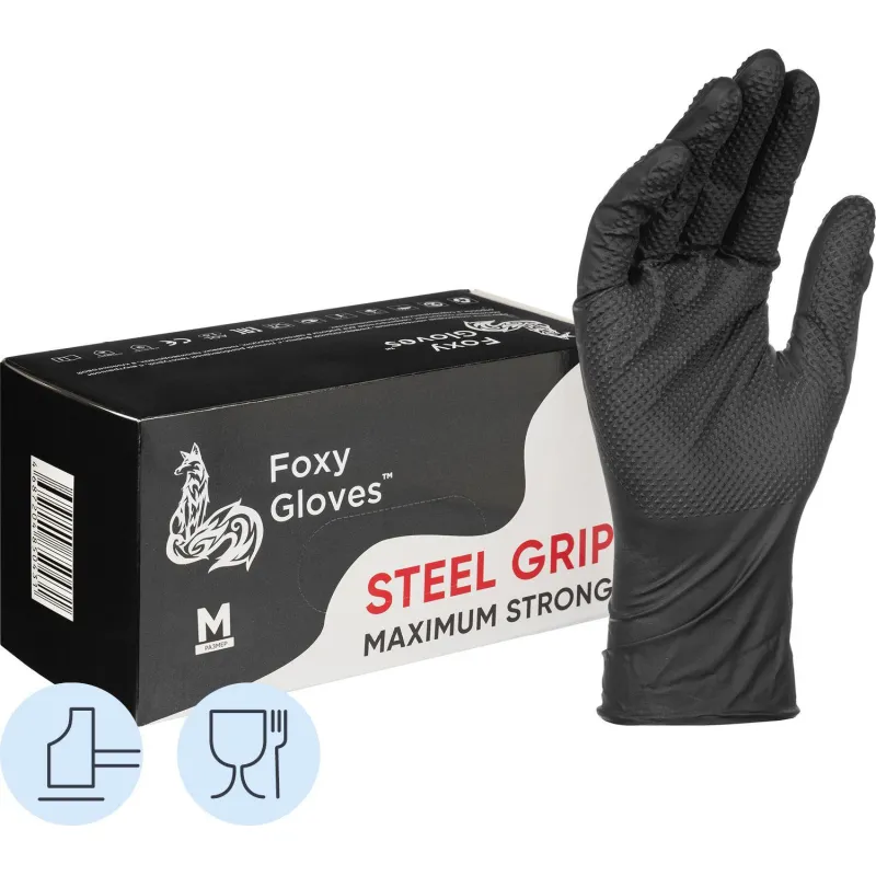 Перчатки одноразовые нитрил Steel Grip цв.черный (50 пар/уп)р.М,ПС 2101367