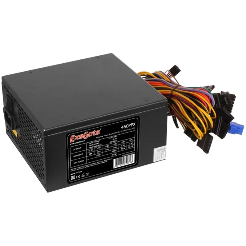 Блок питания ExeGate 450W 450PPX ATX, 14cm fan, black (EX221640RUS) 1406309