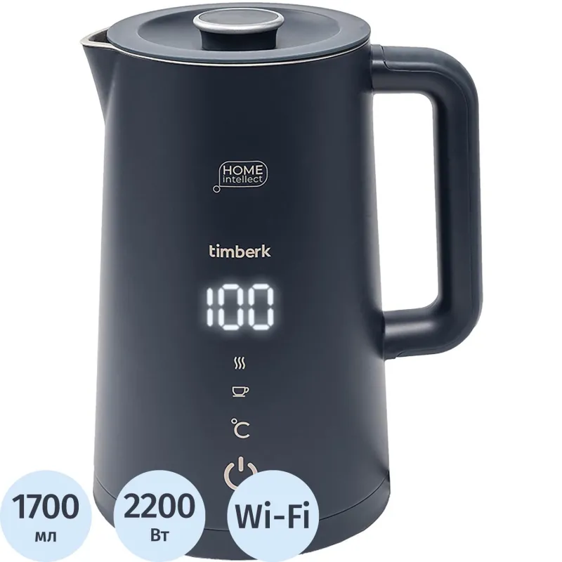 Чайник электрический Timberk T-EK21S104WF, 2200Вт, 1.7л, Wi-Fi, черный 1986758