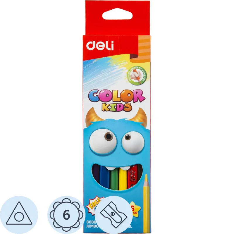 Карандаши цветные Deli EC00660 COLOR KIDS 3-гран. 6цв/наб Jumbo 1791509