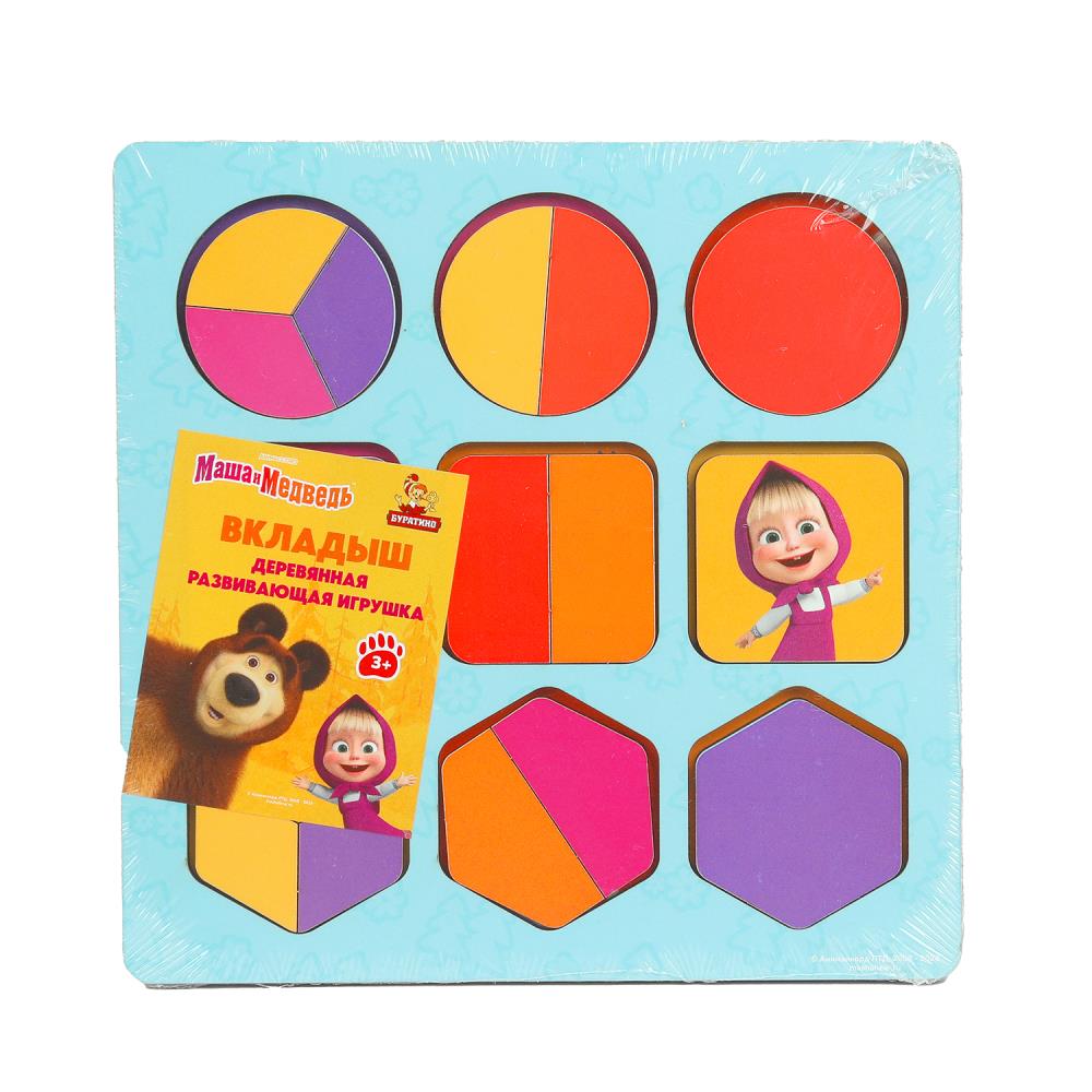 Рамка - вкладыш геометрические фигуры "Маша и Медведь" 17х17 см. Буратино игрушки из дерева MASH-07