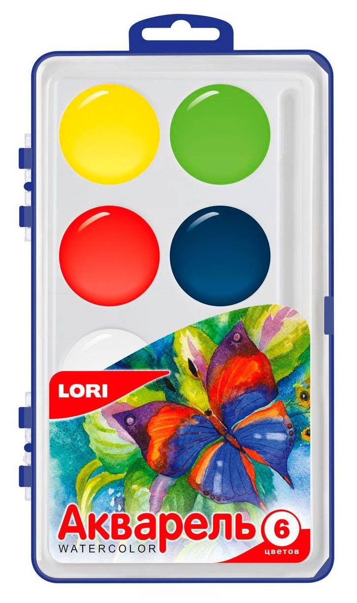 Краска акварельная (большая) 6 цветов LORI Акв-001