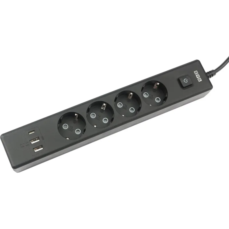 Удлинитель Power Cube, 4р с/з вык.3USB, 3500 Вт, 16А,1.9 м, 3x1,0 (черный) 2078019 PC-7B-2M