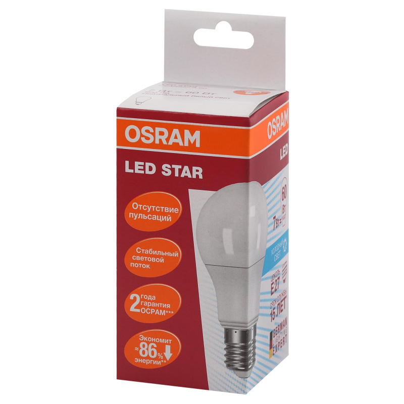 Лампа светодиод Osram LED Star A, 4000К E27 1712286 4058075096417