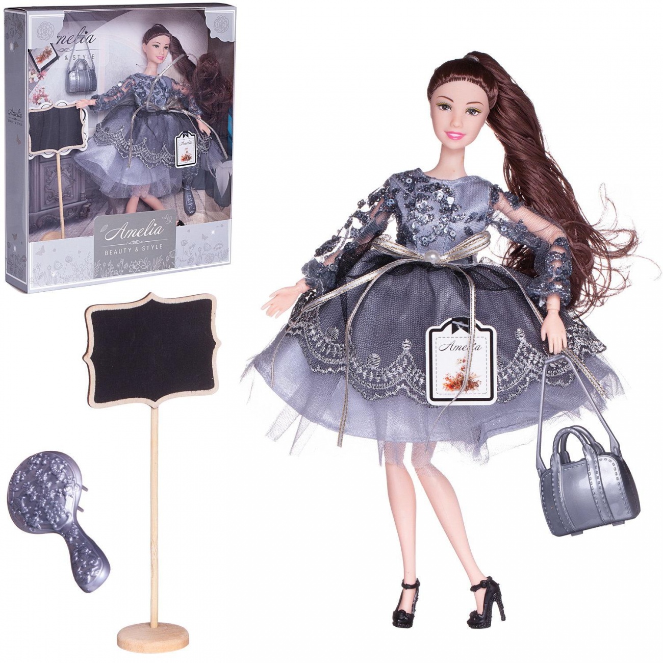 Кукла ABtoys Amelia. Роскошное серебро в платье с двухслойной юбкой, 30см PT-01630
