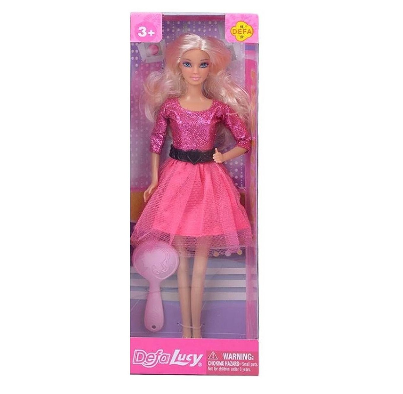Кукла Defa Lucy Яркая модница в розовом платье в наборе с расческой 29 см 8226d/розовое