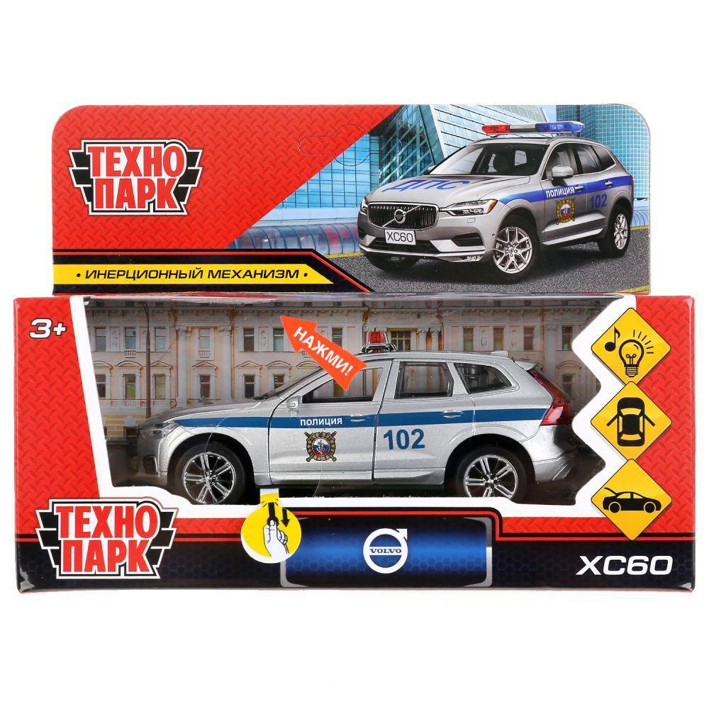 Машина металл свет-звук "Вольво xc 60 r-desing полиция" 12 см Технопарк XC60-12SLPOL-SR